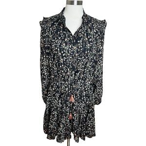 Baltic Born Floral Mini Dress Womens XL Black Floral Print Sheer Long Sleeve
